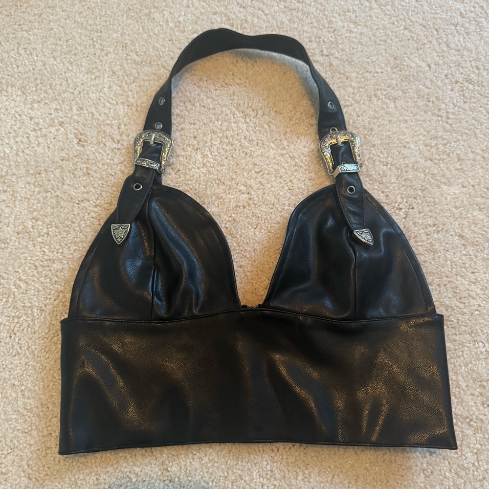 AKIRA Black Leather Crop Top